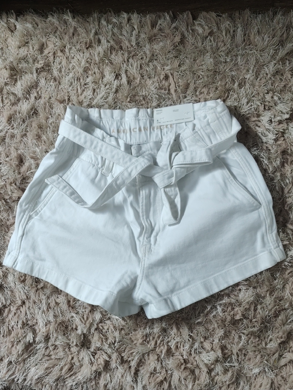 American Eagle Outfitters White Paperbag-Waist Tie Belt Shorts